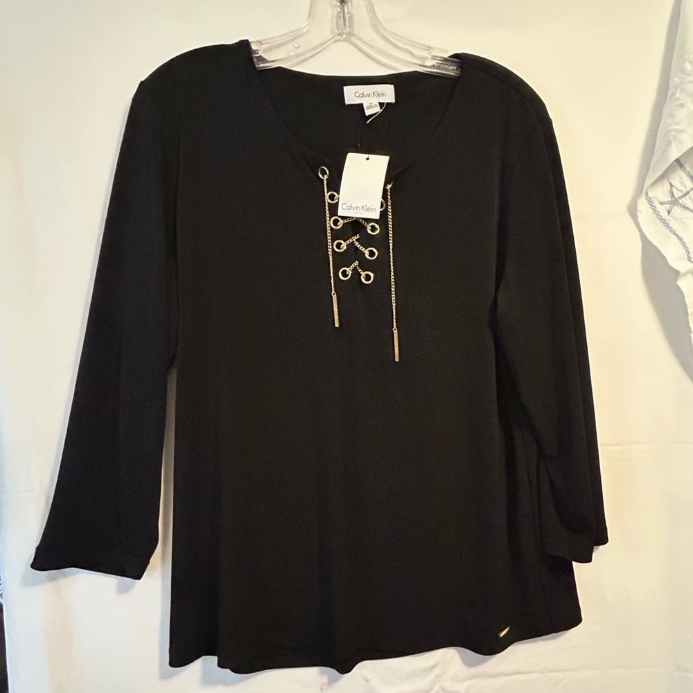 Calvin Klein Black Lace-Up Blouse